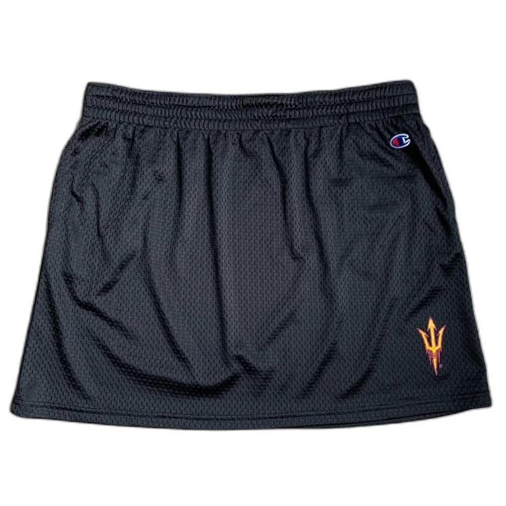 Champion Black Mesh Athletic Skirt with Gold/Orange Trident Detail